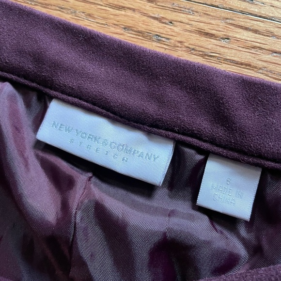 NY&C Faux Suede Burgundy Floral Mesh Flutter Hem Midi Skirt 6 Fairy Boho Office - Picture 6 of 6